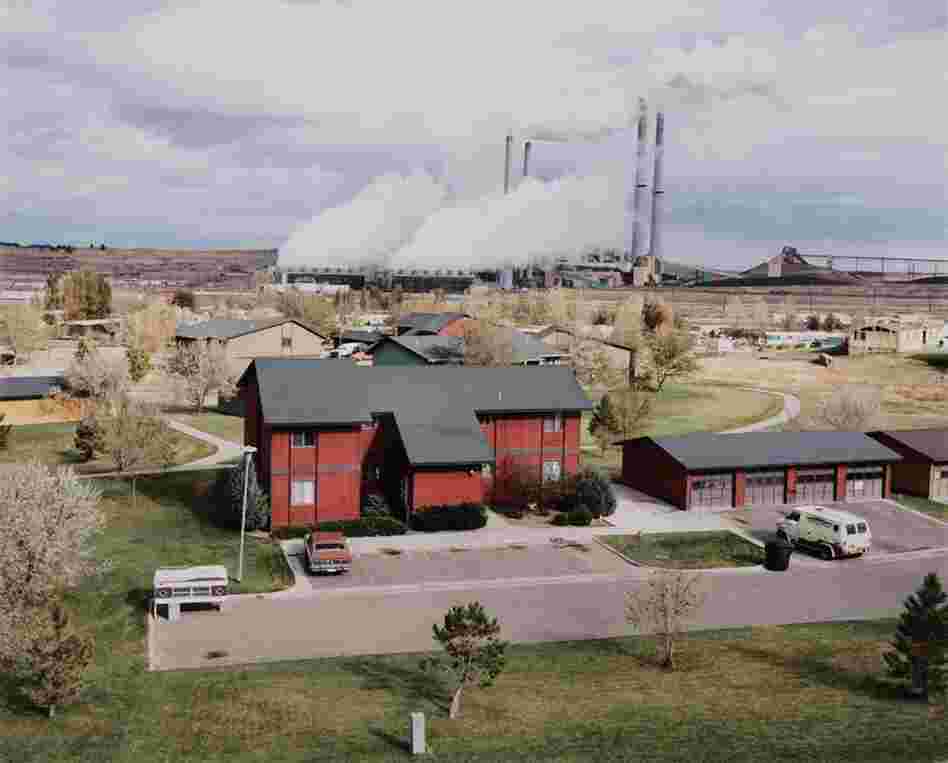 View from First Baptist Church of Colstrip: company houses and power plant, 1984