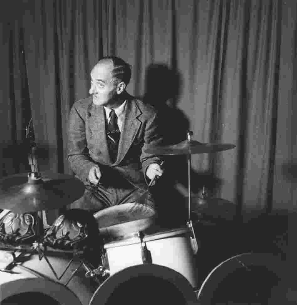 A drummer plays with brushes at an unidentified location in the Los Angeles area.