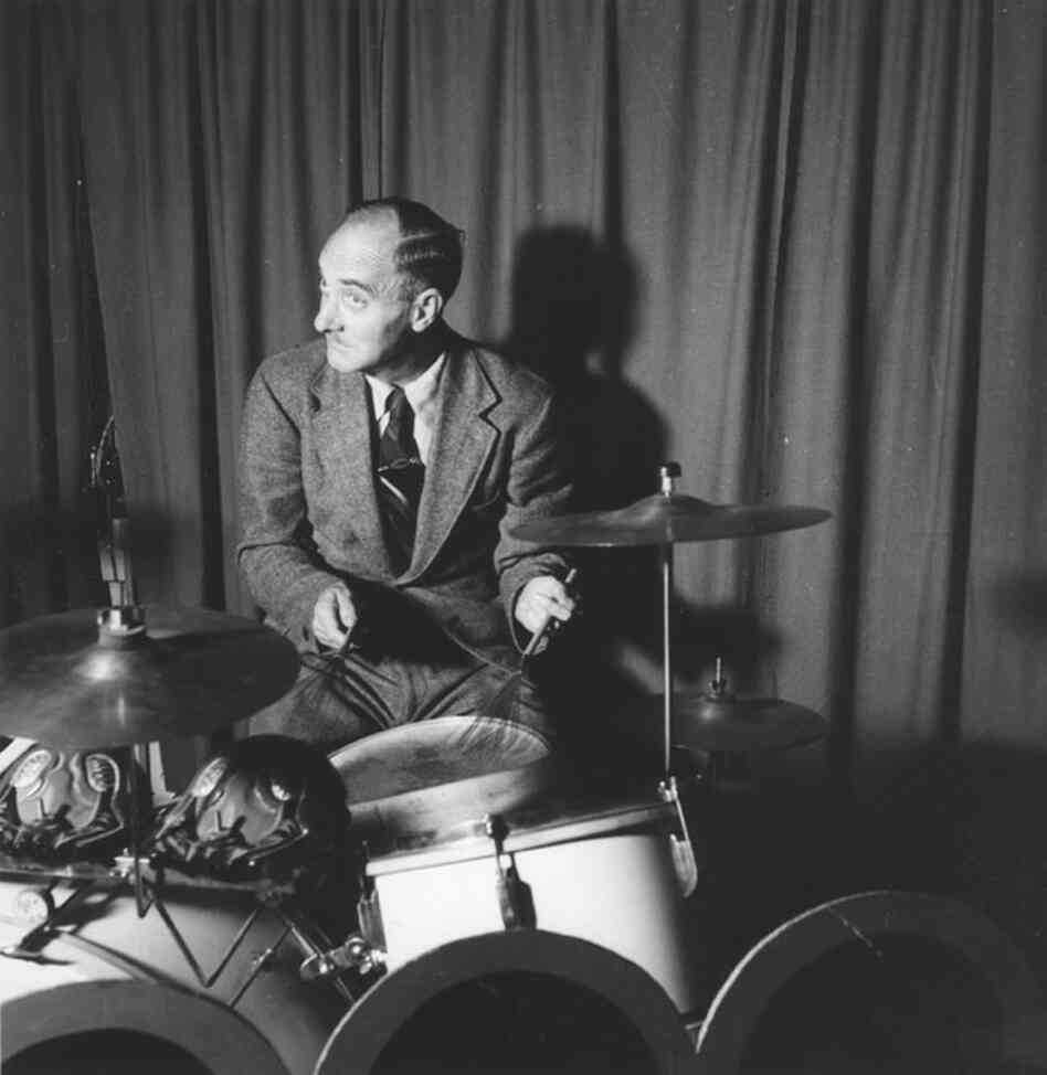 A drummer plays with brushes at an unidentified location in the Los Angeles area.