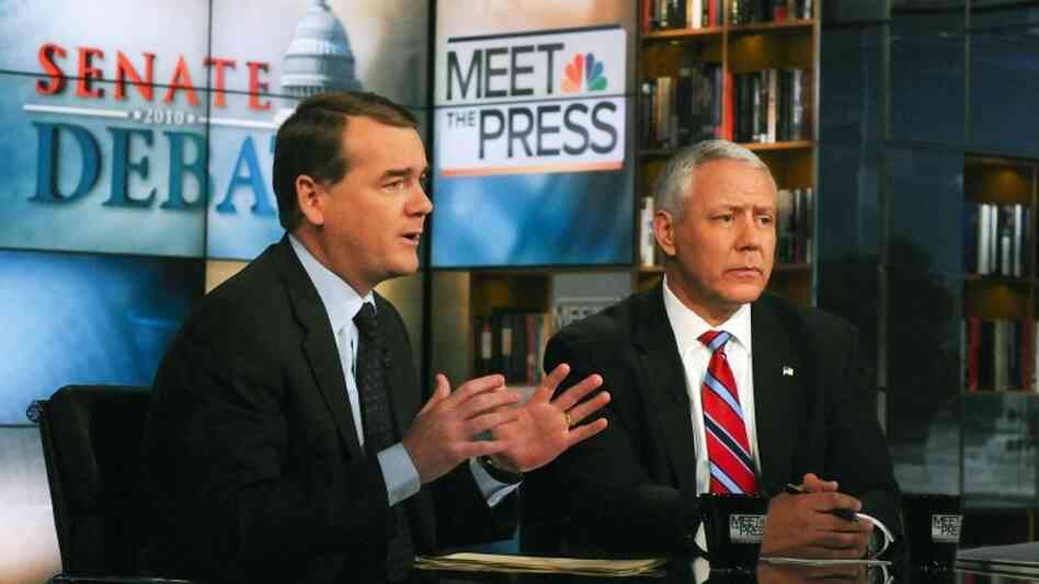 Sen. Michael Bennet, D-CO, left, and GOP challenger Ken Buck. Oct. 17, 2010. Sen. Michael Bennet, D-CO, left, and GOP challenger Ken Buck. Oct. 17, 2010.