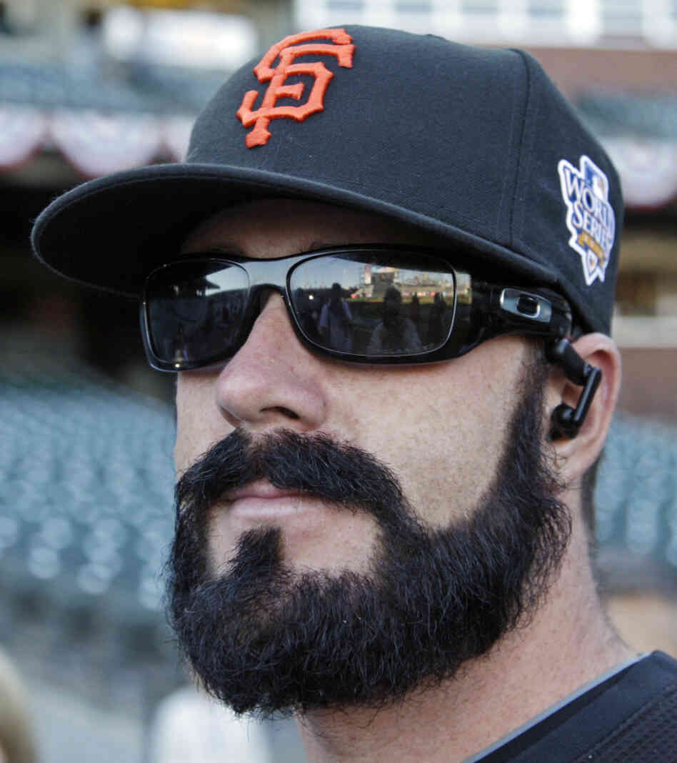 Giants pitcher Brian Wilson's ink-black beard has spawned a "fear the beard" mania in San Francisco. Giants pitcher Brian Wilson's ink-black beard has spawned a "fear the beard" mania in San Francisco.