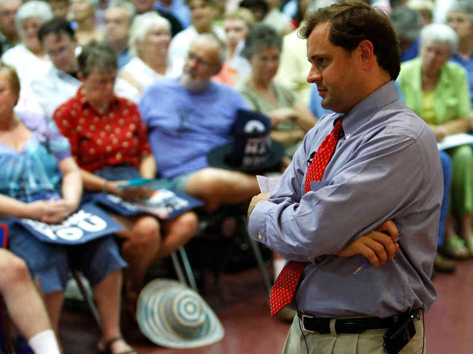 Rep. Tom Perriello, D-VA, at a health care town hall meeting in Fork Union, VA, Aug. 17, 2009. Rep. Tom Perriello, D-VA, at a health care town hall meeting in Fork Union, VA, Aug. 17, 2009.