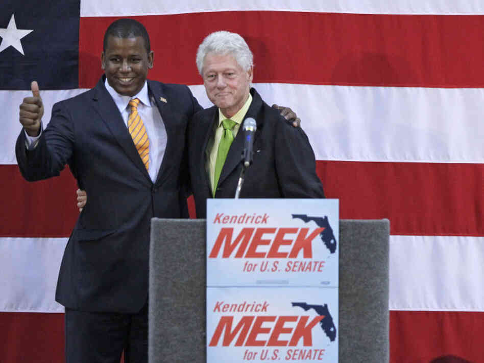 Rep. Kendrick Meek, D-FL, and former President Clinton in Orlando on Oct. 20. Rep. Kendrick Meek, D-FL, and former President Clinton in Orlando on Oct. 20.