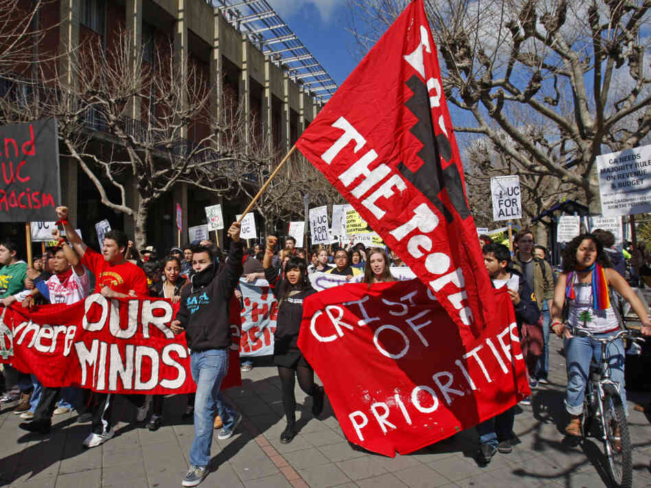 University of California at Berkeley students march to protest steep fee hikes and faculty furloughs University of California at Berkeley students march to protest steep fee hikes and faculty furloughs