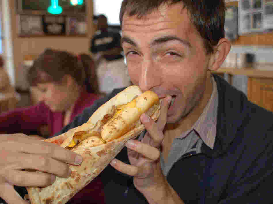 Ian eats the Philly Taco. Ian eats the Philly Taco.