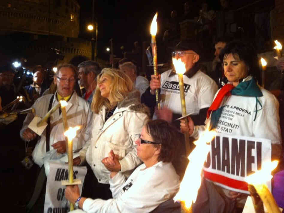 Alleged victims of sexual abuse by Catholic clergy held a candlelight vigil of solidarity. Alleged victims of sexual abuse by Catholic clergy held a candlelight vigil of solidarity.