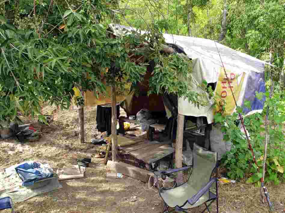 Fishing camps line the banks of the Volga River. Gennady Anatolievich, 70, and his wife live here for six months out of the year.