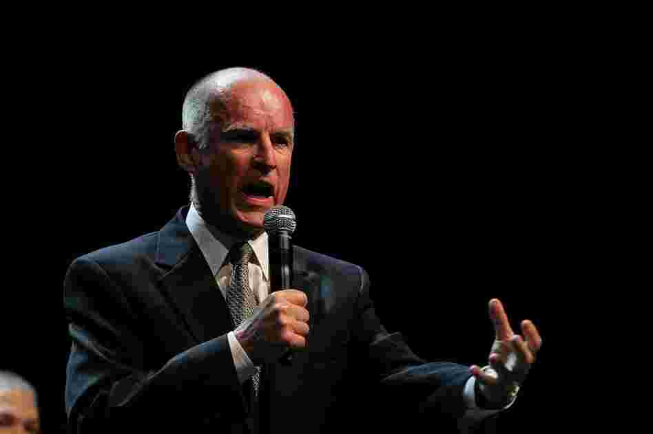 California governor-elect Jerry Brown, a Democrat, speaks to supporters as he celebrates his win over Republican challenger and former eBay CEO Meg Whitman. 
