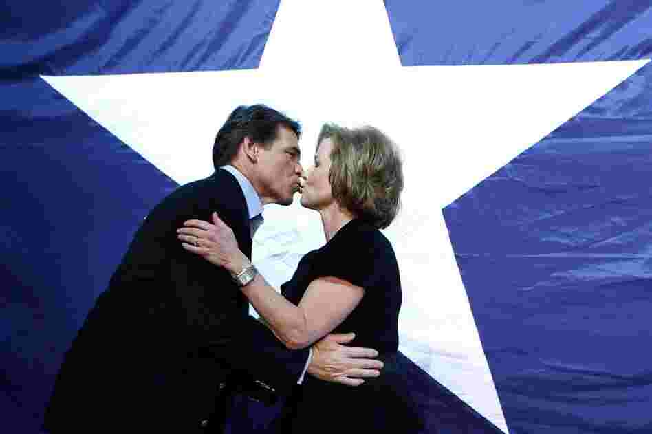 Texas Republican Gov. Rick Perry kisses his wife, Anita, at a victory party in Buda, Texas after winning re-election. 