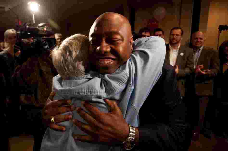 Tim Scott celebrates his victory in a House race in South Carolina. Scott is the first black Republican to be elected to Congress from South Carolina since Reconstruction. 