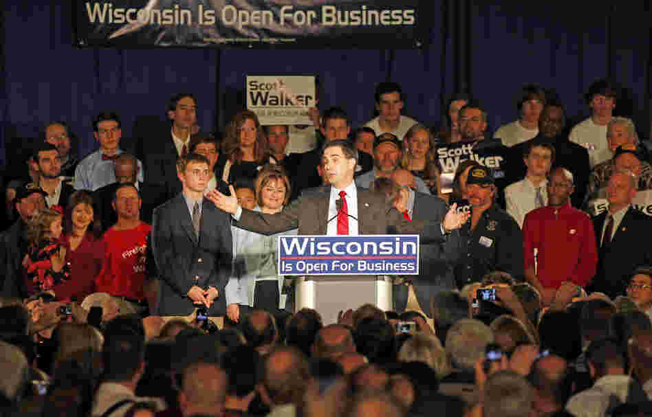 Wisconsin Republican Scott Walker speaks at his victory party. 
