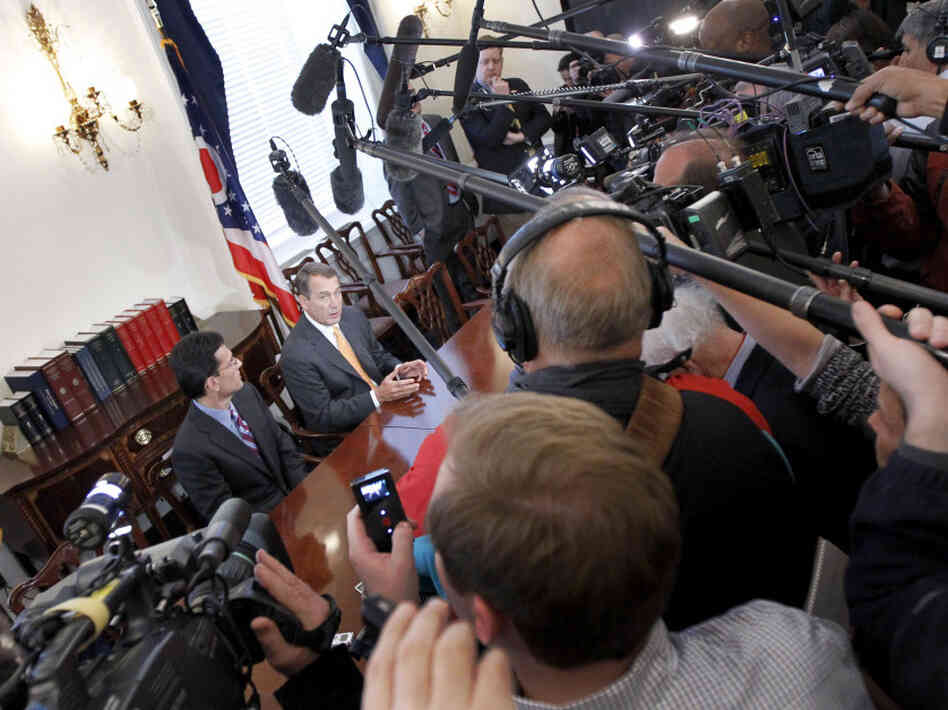 John Boehner and Eric Cantor are surrounded by cameras Wednesday on Capitol Hill. John Boehner and Eric Cantor are surrounded by cameras Wednesday on Capitol Hill.