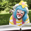 Clown reading