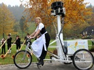 Bianca Keybach rides a trike equipped with Google Street View cameras in a park in Oberstaufen in Ba Bianca Keybach rides a trike equipped with Google Street View cameras in a park in Oberstaufen in Ba