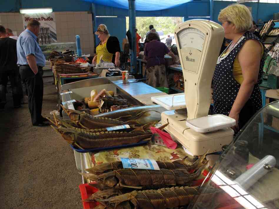 Astrakhan's fish market boasts smoked fish and the fresh catches of the day. But there is little black caviar available, and what is for sale must have government documents to show it is legal.
