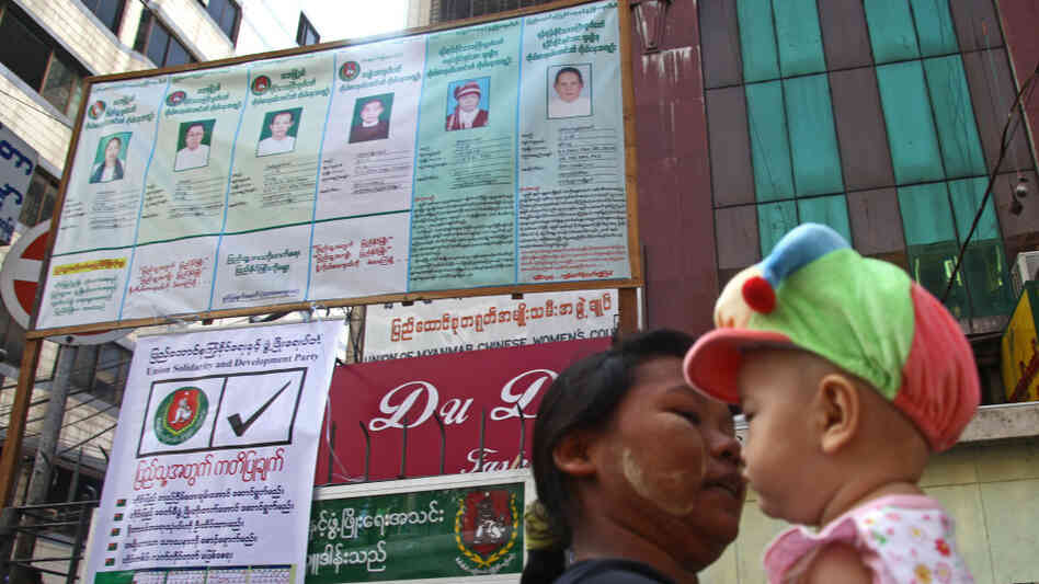 election poster in Yangon, Myanmar election poster in Yangon, Myanmar