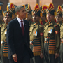 U.S. President Obama inspects an honor guard at the presidential palace in New Delhi, India. U.S. President Obama inspects an honor guard at the presidential palace in New Delhi, India.