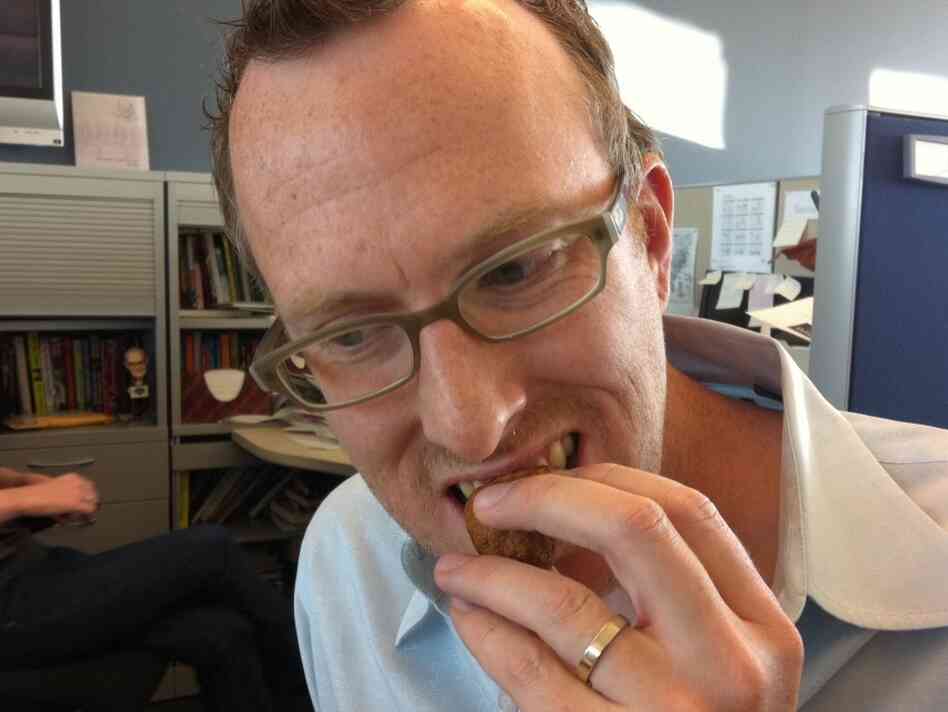 Mike eats a bite. Mike eats a bite.