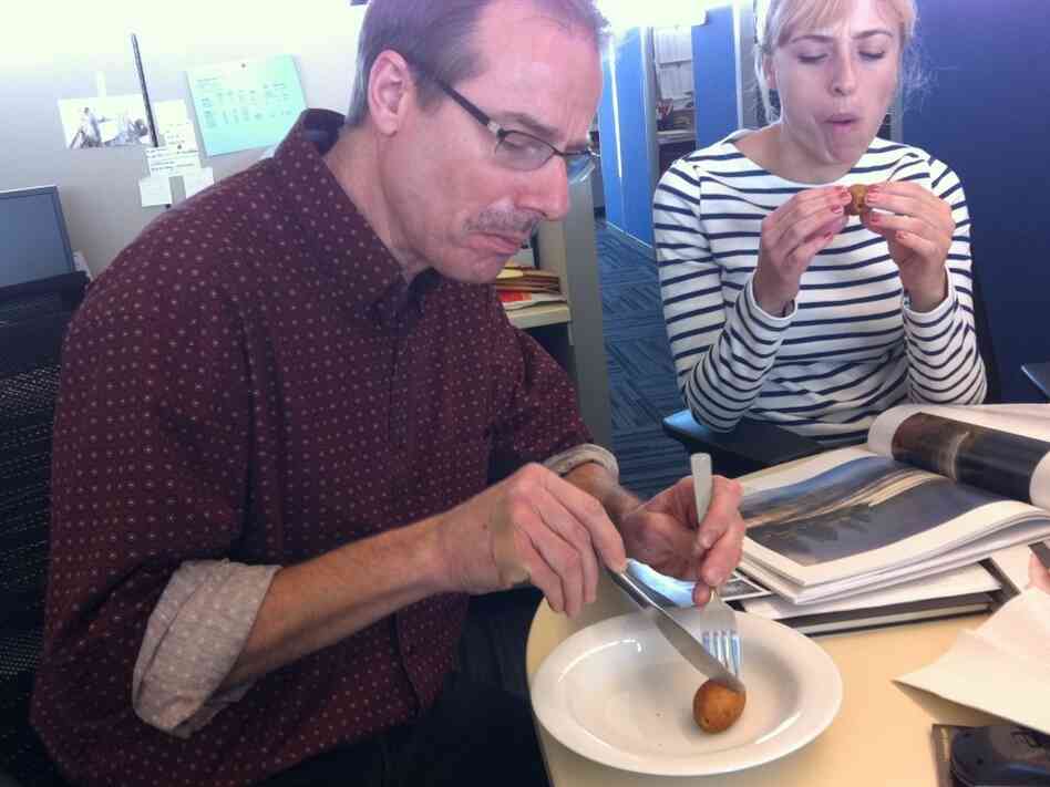 Robert eats his with a fork. Robert eats his with a fork.