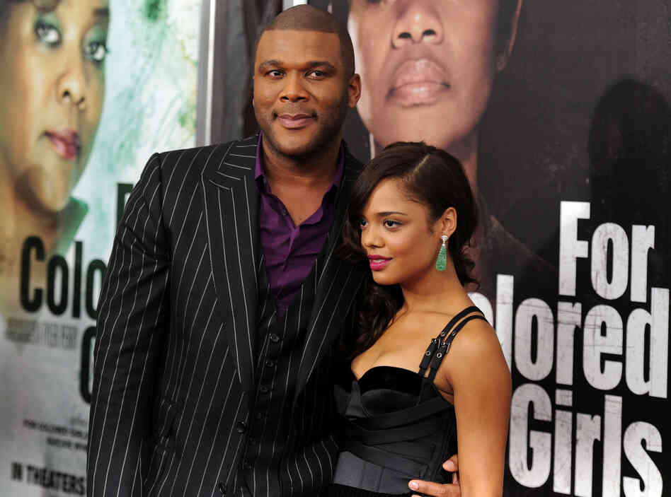 Film Director Tyler Perry (left) and actress Tessa Thompson attend premiere of 'For Colored Girls' Film Director Tyler Perry (left) and actress Tessa Thompson attend premiere of 'For Colored Girls'