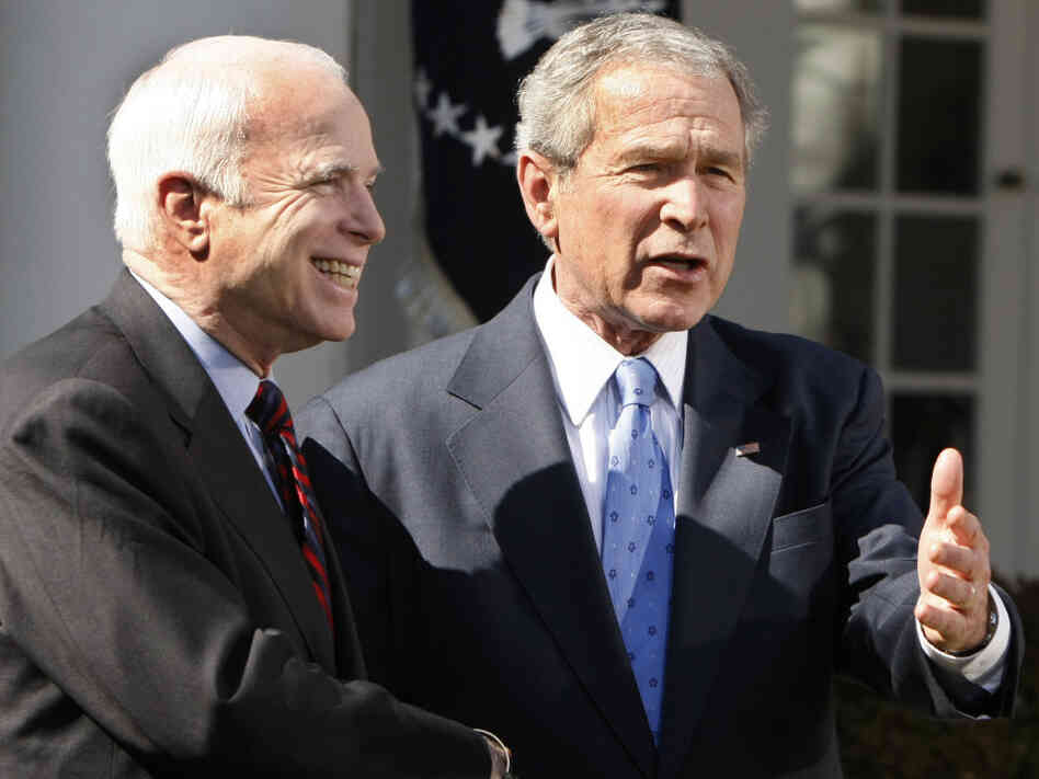 President George W. Bush and Sen. John McCain, March 5, 2008. Bush endorsed McCain that day. President George W. Bush and Sen. John McCain, March 5, 2008. Bush endorsed McCain that day.