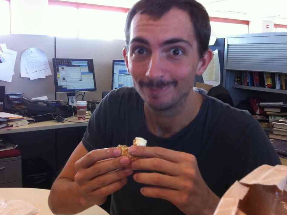 Ian eats the sandwich. Ian eats the sandwich.