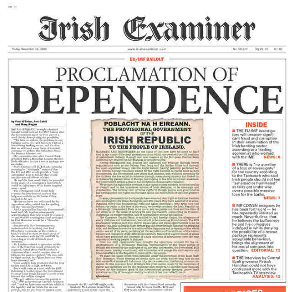 The Irish Examiner's front page, Nov. 19, 2010. The Irish Examiner's front page, Nov. 19, 2010.