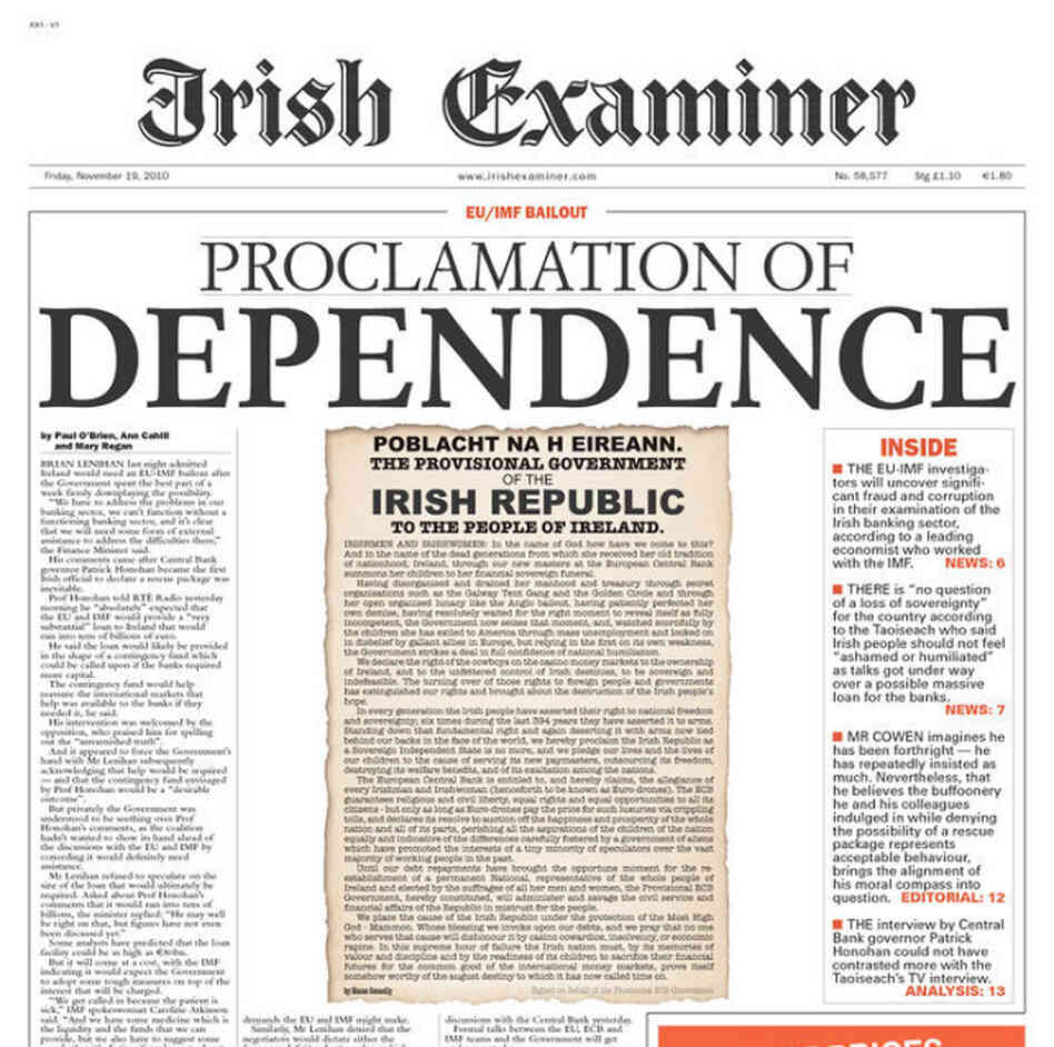 The Irish Examiner's front page, Nov. 19, 2010. The Irish Examiner's front page, Nov. 19, 2010.