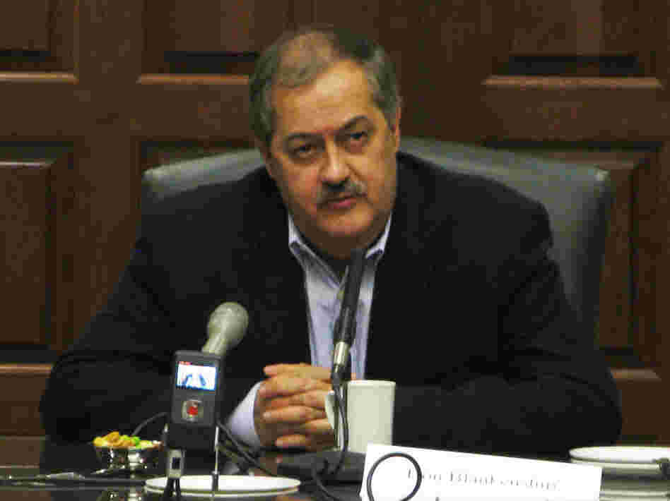 Massey Energy CEO Don Blankenship speaks to reporters about the April mining disaster. Massey Energy CEO Don Blankenship speaks to reporters about the April mining disaster.