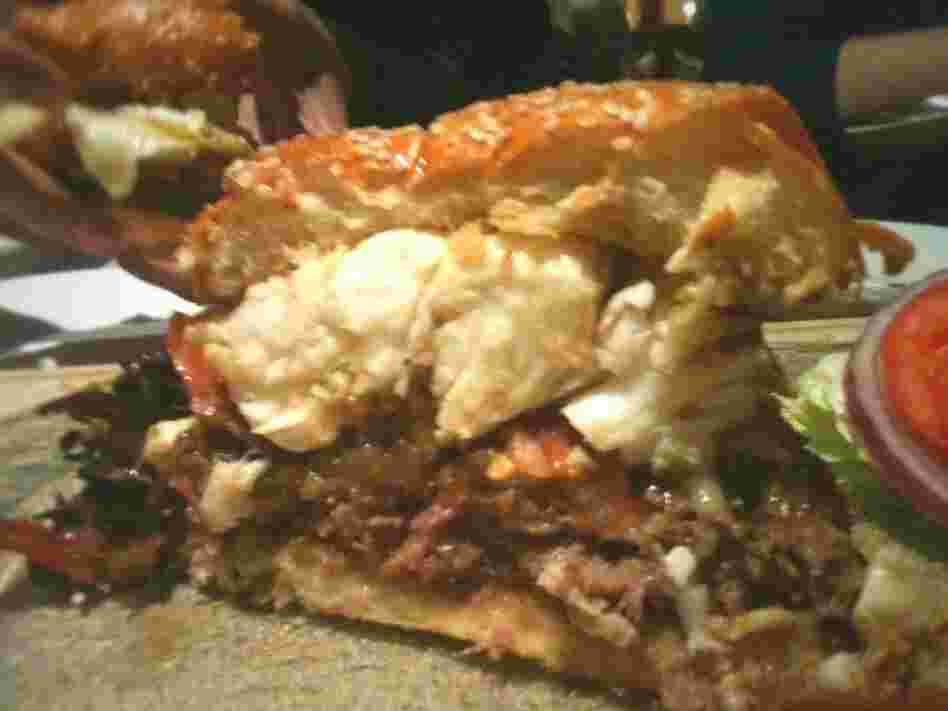 A cross section of the $777 burger. A cross section of the $777 burger.