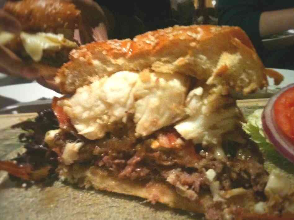 A cross section of the $777 burger. A cross section of the $777 burger.