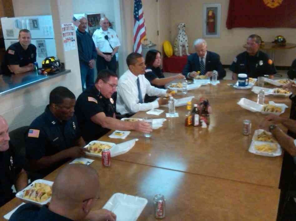 Obama and Biden at Kokomo firehouse. Obama and Biden at Kokomo firehouse.