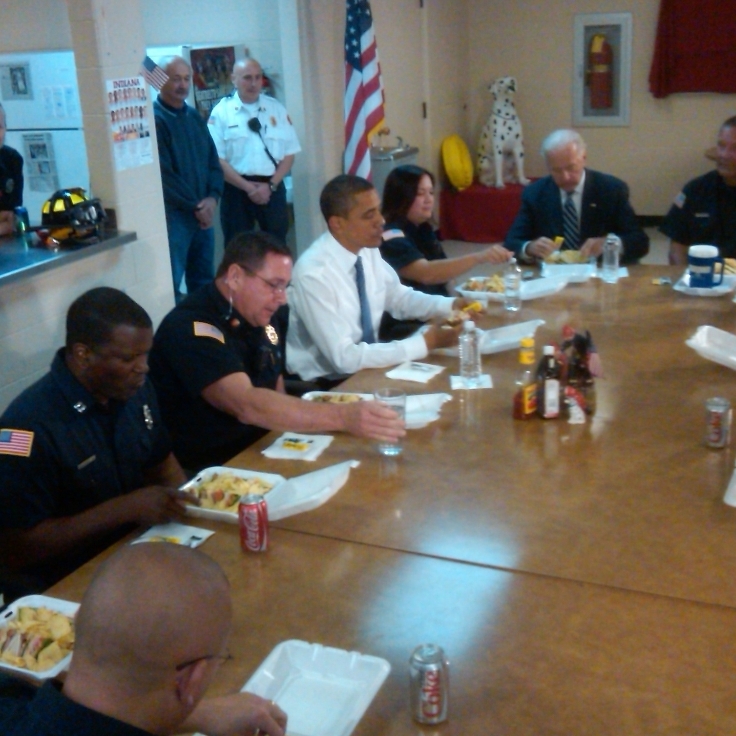 Obama and Biden at Kokomo firehouse.