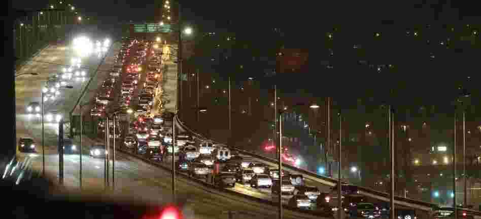 Traffic on the West Seattle Bridge is gridlocked coming out of downtown Monday, Nov. 22, 2010, in Se Traffic on the West Seattle Bridge is gridlocked coming out of downtown Monday, Nov. 22, 2010, in Se