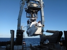 Launching the deep-water-research submarine Alvin. Launching the deep-water-research submarine Alvin.