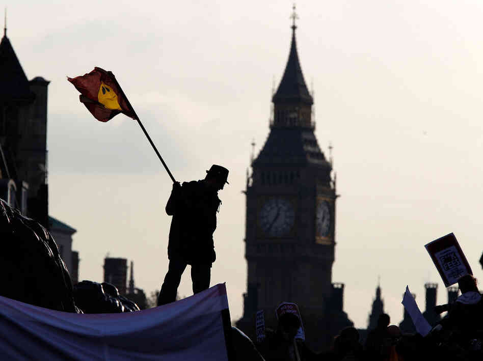 Students gathered in London's Trafalgar Square, among other places. Students gathered in London's Trafalgar Square, among other places.
