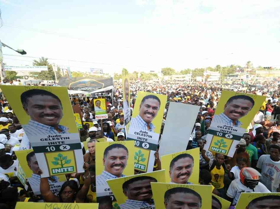 Supporters of presidential candidate Jude Celestin gather for a rally on Thursday in Port-au-Prince. Supporters of presidential candidate Jude Celestin gather for a rally on Thursday in Port-au-Prince.