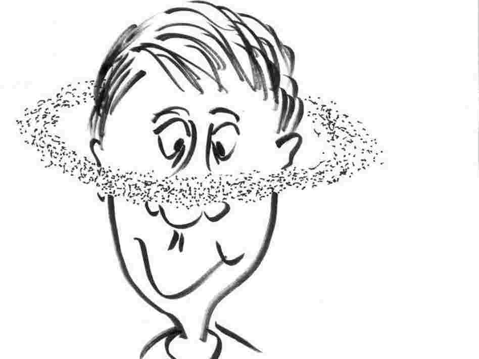 Sketch by Robert Krulwich of a swarm of bees circling a man’s face. Sketch by Robert Krulwich of a swarm of bees circling a man’s face.