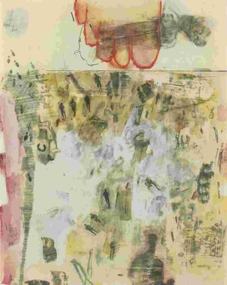 "The Lavender Scare" of the 1950s, paralleling the Red Scare, refers to the persecution of gays and lesbians. Artists like Robert Rauschenberg and Jasper Johns, lovers for years, opposed that prevailing political culture in their work. Canto XIV [From XXIV Drawings From Dante's Inferno], 1959 