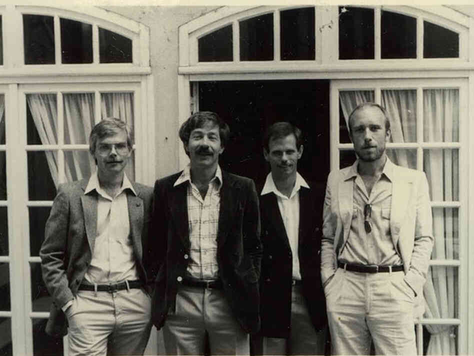 Ed Jackson, Gerald Hannon, Bill Lewis and Robert Trow during a trip to France in the early 1980s
