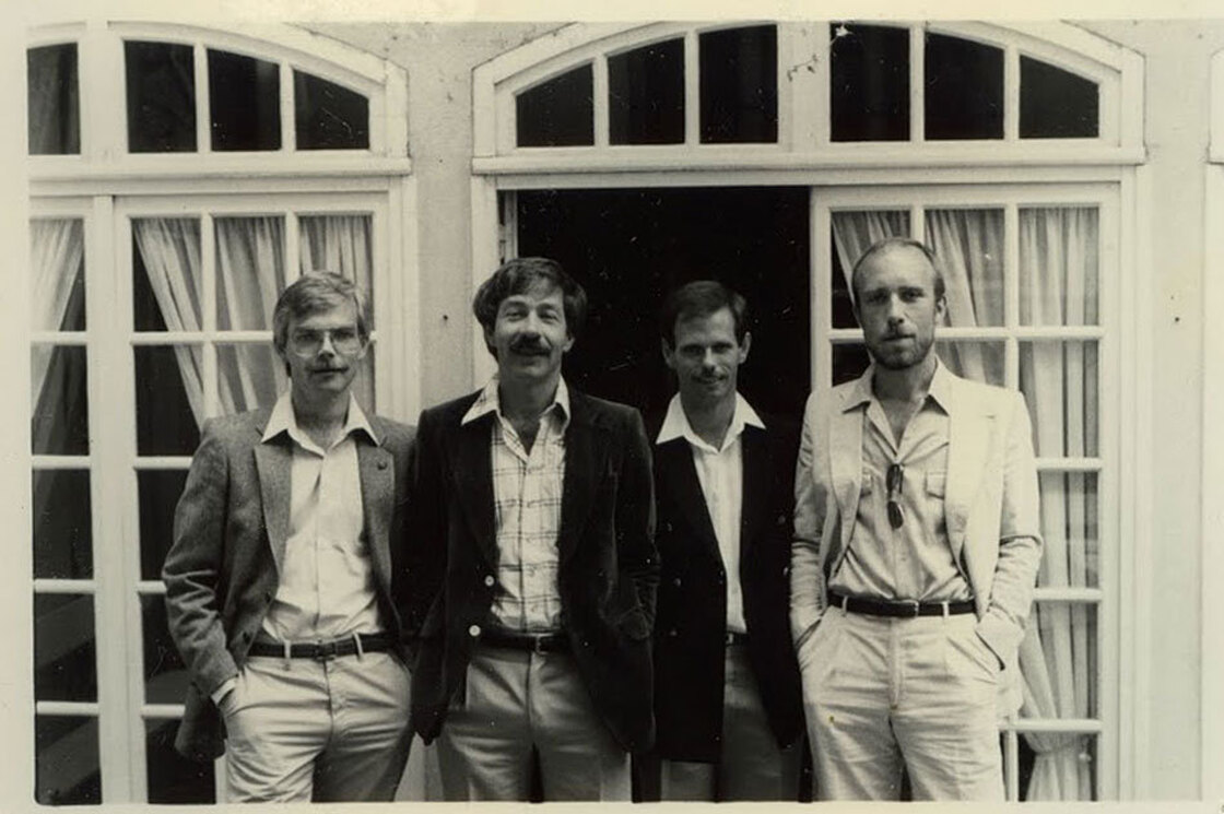 Ed Jackson, Gerald Hannon, Bill Lewis and Robert Trow during a trip to France in the early 1980s