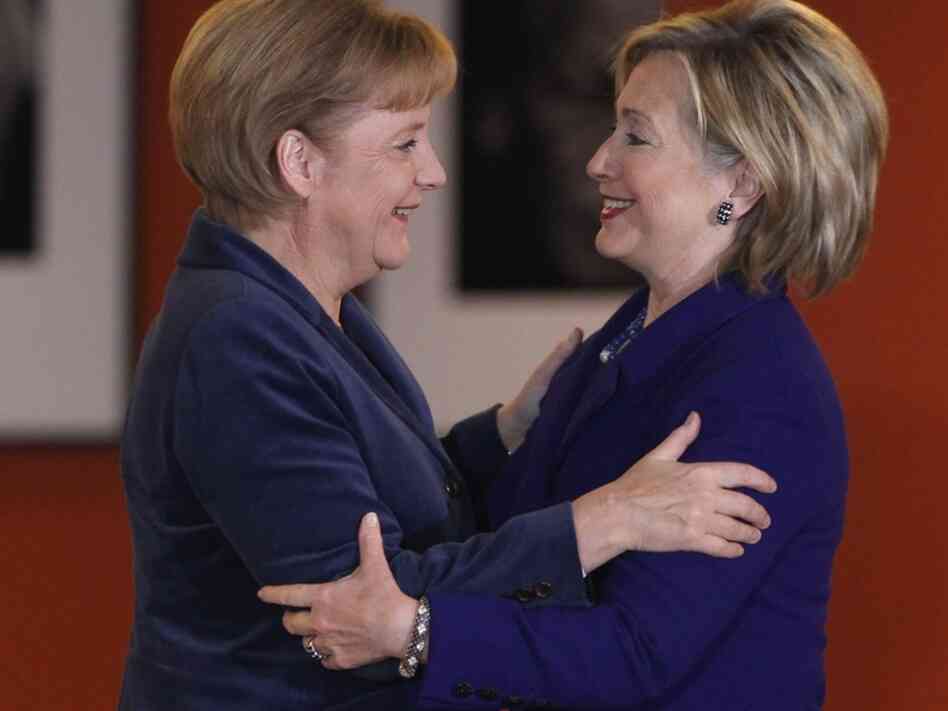 German Chancellor Angela Merkel greets U.S. Secretary of State Hillary Clinton German Chancellor Angela Merkel greets U.S. Secretary of State Hillary Clinton