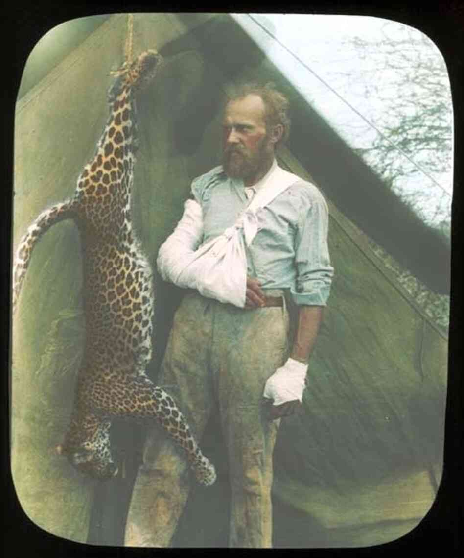 Famed Taxidermist Carl Akeley and the leopard he killed with his bare hands. Famed Taxidermist Carl Akeley and the leopard he killed with his bare hands.