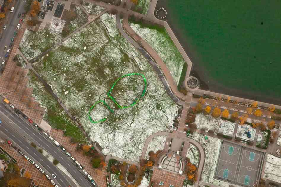 An aerial view of Vancouver, Canada shows a giant "footprint." 