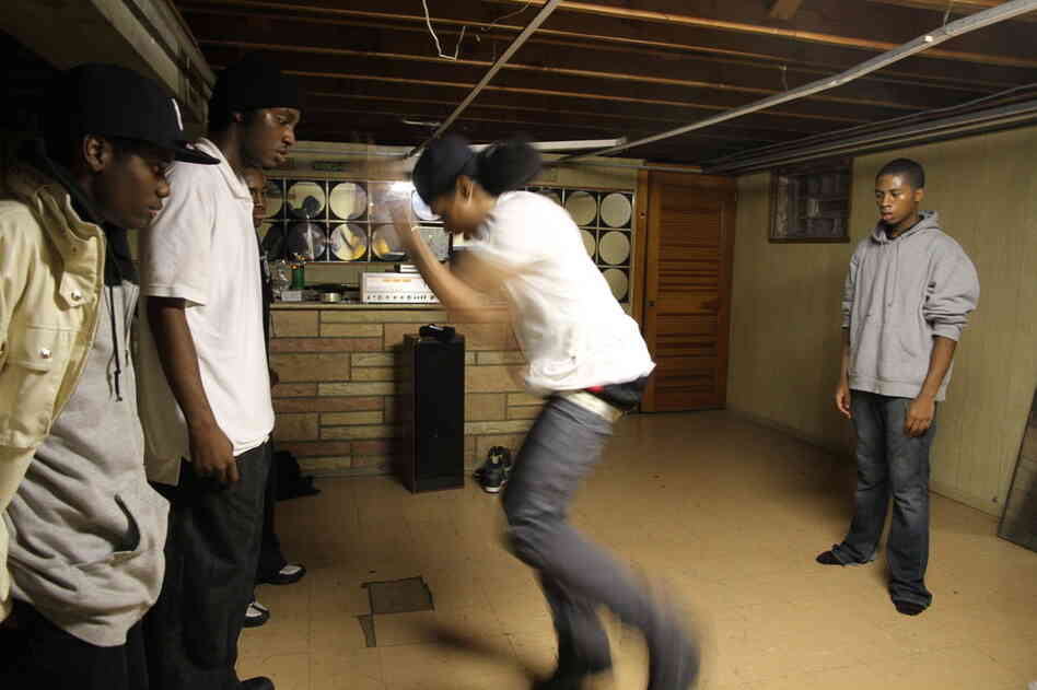 Footworking dance group Terrorsquad practices on a Tuesday in a basement on the Southside.