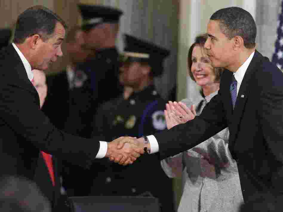 President Obama shakes hands with House Republican Leader John Boehner (R-OH). President Obama shakes hands with House Republican Leader John Boehner (R-OH).