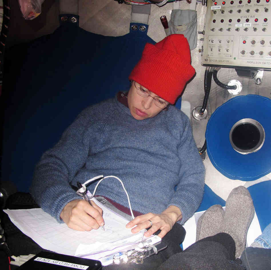 Samantha Joye, a professor of marine sciences at the University of Georgia, records data while aboard the Alvin. On this dive, about 10 miles from BP's Macondo well, she collected samples of sediment on the seafloor.