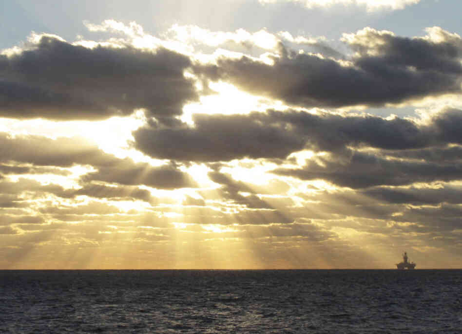 Development Driller III, an oil rig, maintains an existing well in the Gulf of Mexico, just eight miles from where it drilled the first relief well for the Macondo well. The area remains active for oil and gas extraction.