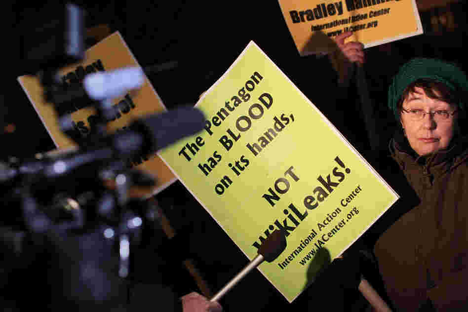 WikiLeaks supporters hold a rally in New York City on Thursday. WikiLeaks supporters hold a rally in New York City on Thursday.