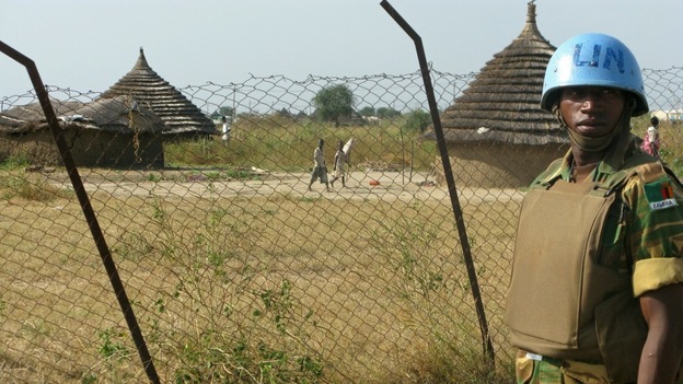 A U.N. peacekeeper stands guard in Abyei last month. A U.N. peacekeeper stands guard in Abyei last month.